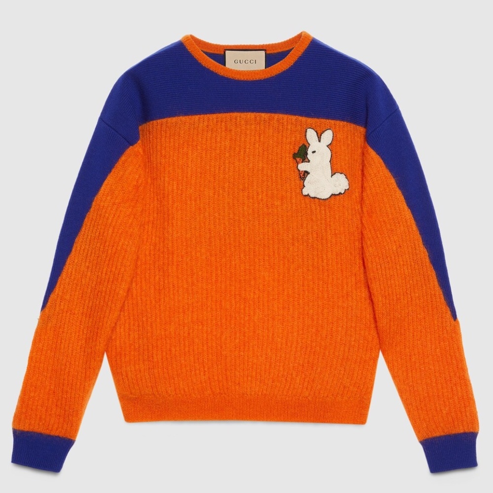 size M Gucci Orange Year of the Rabbit Mohair Sweater Orange Blue Carrot